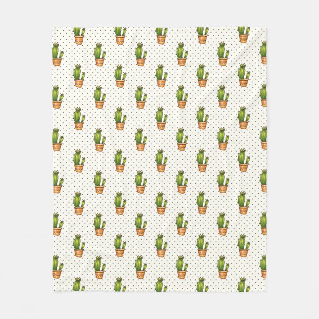 Cactus & Succulent Polk Dot Pattern Fleece Blanket (Front)