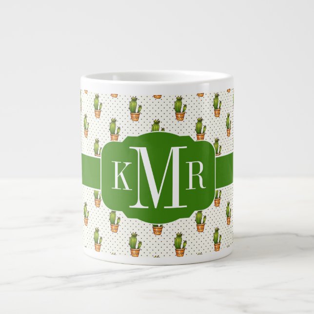 Cactus & Succulent Polk Dot Pattern Large Coffee Mug (Front)