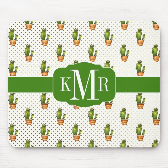 Cactus & Succulent Polk Dot Pattern Mouse Pad (Front)