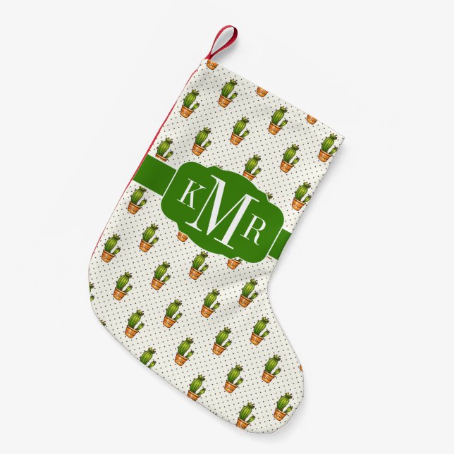 Cactus & Succulent Polk Dot Pattern Small Christmas Stocking (Front (Hanging))