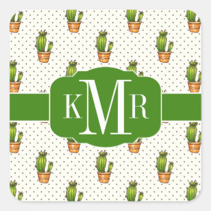 Cactus & Succulent Polk Dot Pattern Square Sticker