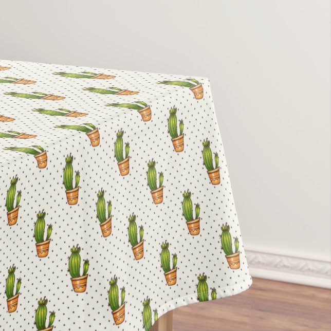 Cactus & Succulent Polk Dot Pattern Tablecloth (In Situ)