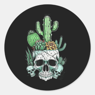 Cactus Succulent Skull Shirts For Women Men Hallow Classic Round Sticker