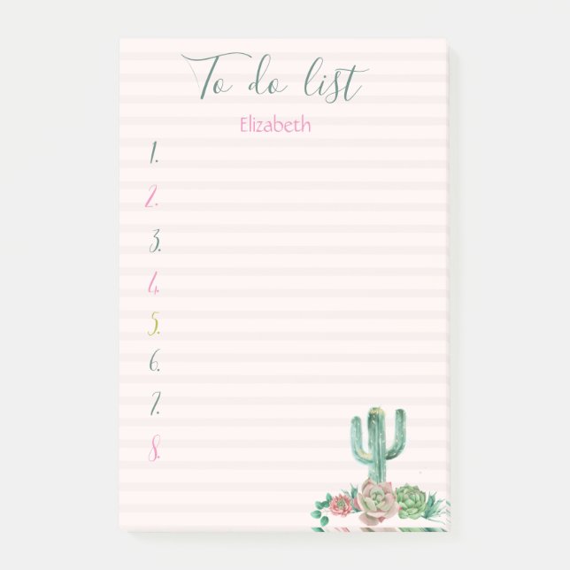 Cactus Succulent Striped To Do List Post-it Notes (Front)
