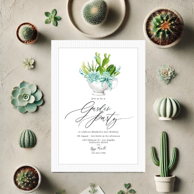 Cactus Succulent Tea Cup Garden Party Invitation (Cactus Succulent Tea Cup Garden Party Invitation)