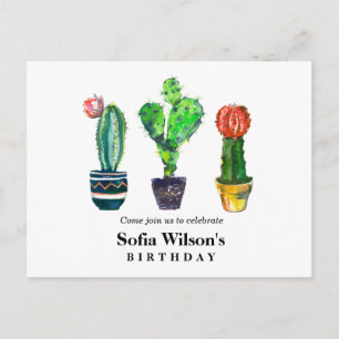 cactus, succulent, watercolor, fiesta, mexican, invitation postcard