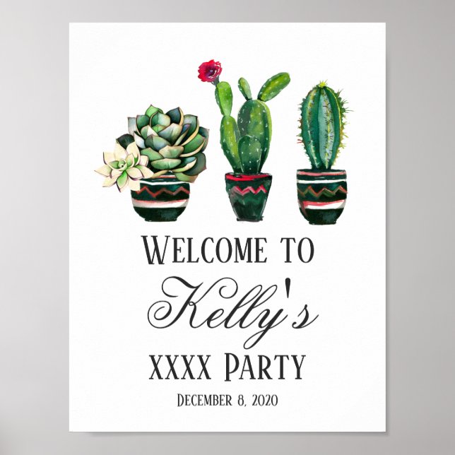 cactus, succulent, watercolor, fiesta welcome sign (Front)