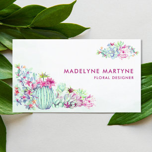 Cactus Succulent Watercolor Floral Modern Business Card
