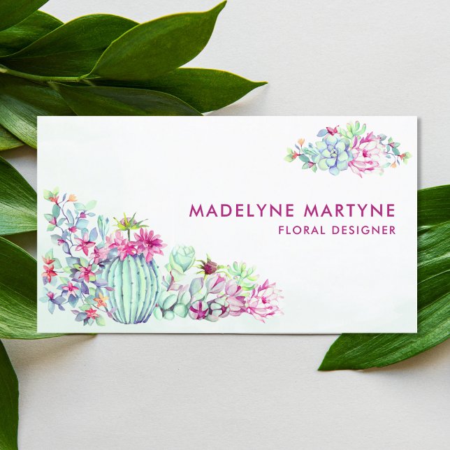 Cactus Succulent Watercolor Floral Modern Business Card (Creator Uploaded)