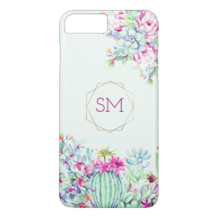 Cactus Succulent Watercolor Geometric Monogram Case-Mate iPhone Case