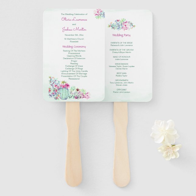 Cactus & Succulent Wedding Ceremony Programs Hand Fan (Front and Back)
