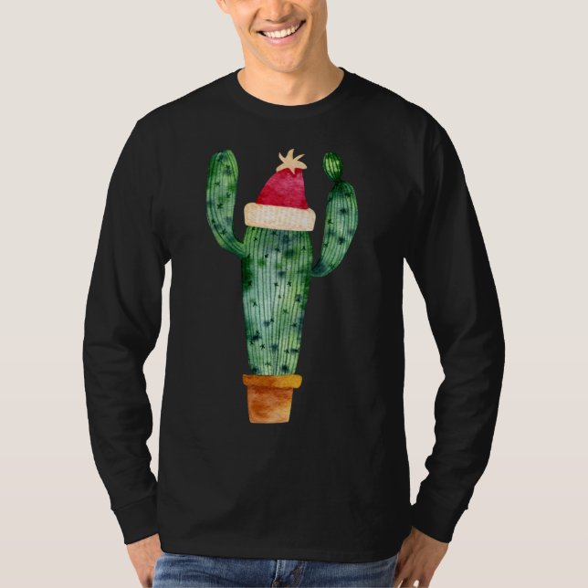 Cactus Succulent with Hat Christmas Holiday Cute f T-Shirt (Front)