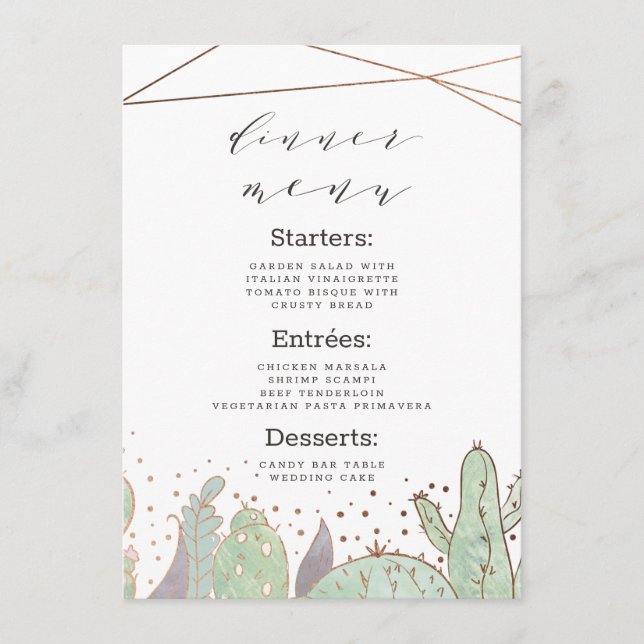 Cactus & Succulents Geometric Terrarium Dinner Menu (Front)