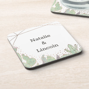 Cactus & Succulents Geometric Wedding Monogram Coaster