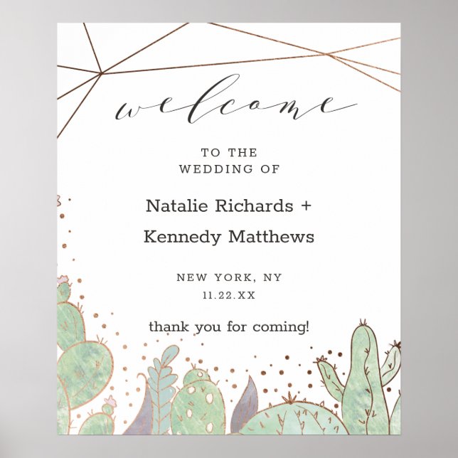 Cactus & Succulents Geometric Wedding Welcome Sign (Front)