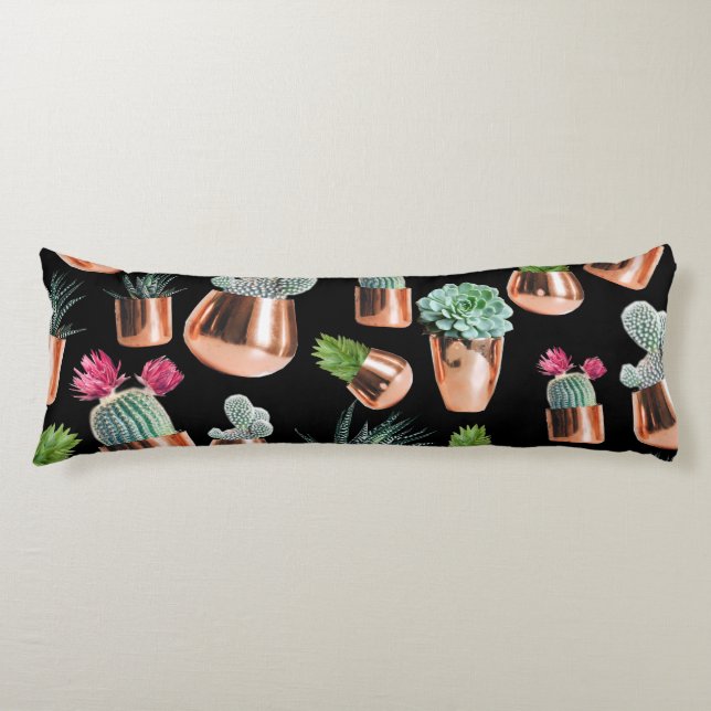 Cactus & Succulents in Rose Gold Pots Body Cushion (Front)