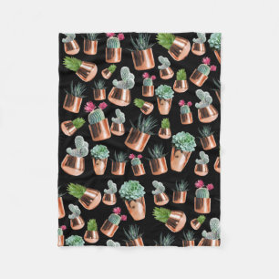 Cactus & Succulents in Rose Gold Pots Fleece Blanket