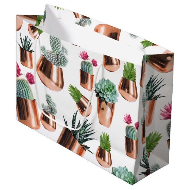 Cactus & Succulents in Rose Gold Pots Large Gift Bag (Front Angled)