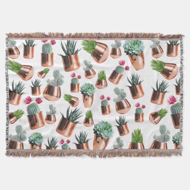 Cactus & Succulents in Rose Gold Pots  Throw Blanket (Front)