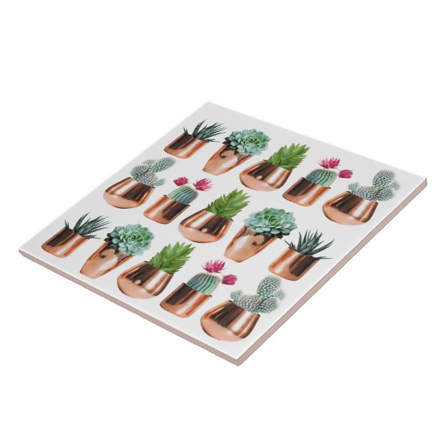 Cactus & Succulents in Rose Gold Pots  Tile (Side)