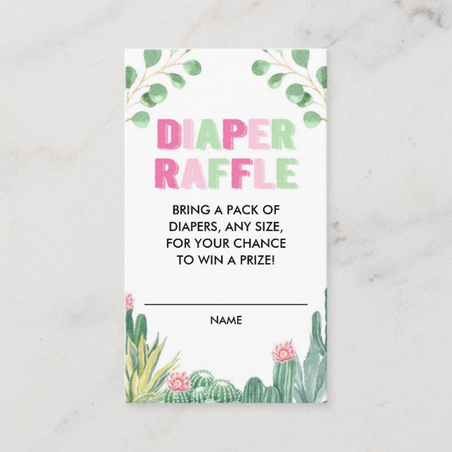 Cactus succulents pink green diaper raffle enclosure card (Front)