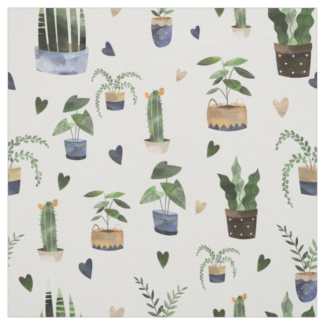 Cactus Succulents & Potted Plant Boho Pattern  Fabric (Swatch)