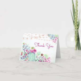 Cactus Succulents String Lights Bridal Shower Thank You Card