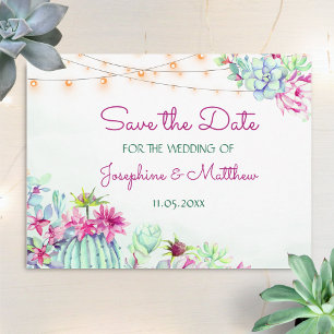Cactus Succulents String Lights Save the Date Announcement Postcard