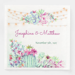 Cactus Succulents String Lights Wedding Napkin