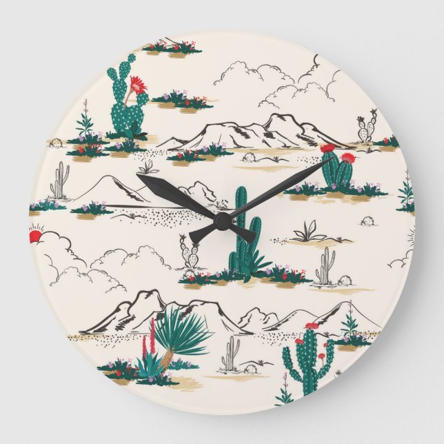 Cactus Succulents: Vintage Desert Floral. Large Clock (Front)