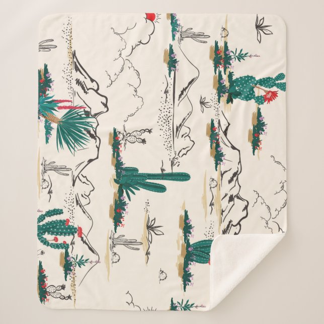 Cactus Succulents: Vintage Desert Floral. Sherpa Blanket (Front)