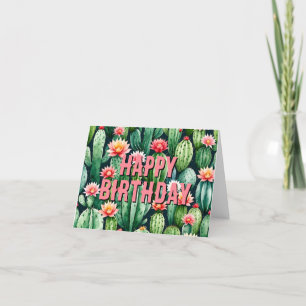 cactus succulents watercolor Folded birthday card