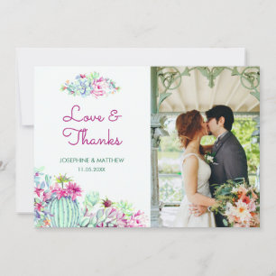 Cactus Succulents Wedding Photo Thank You Card