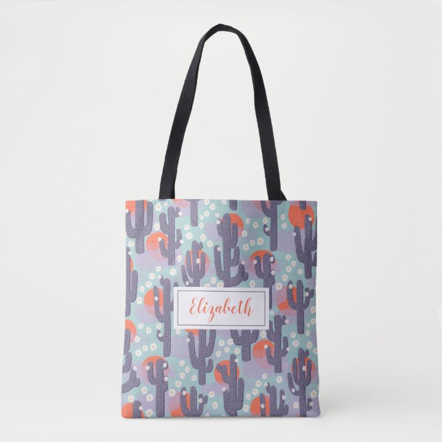 Cactus Sun Botanical Desert Floral Personalised Tote Bag (Front)