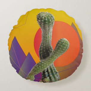 Cactus & Sun , Colourful Round cushion