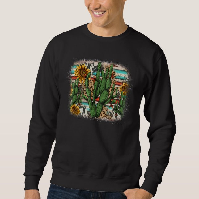 Cactus Sunflowers Serape Leopard Cowhide Western D Sweatshirt (Front)