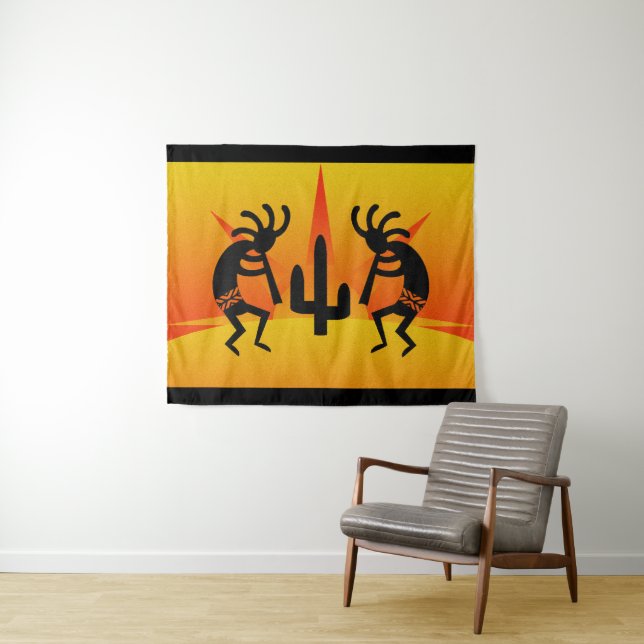 Cactus Sunset Desert Kokopelli Southwest Design Tapestry (In Situ (Horizontal))