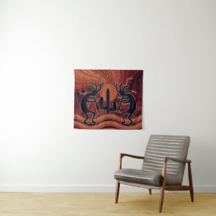 Cactus Sunset Desert Kokopelli Southwest Design Tapestry