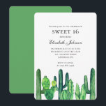 Cactus sweet 16. Green cacti modern 16th birthday Invitation<br><div class="desc">Contact me,  please,  if you need additional items.</div>