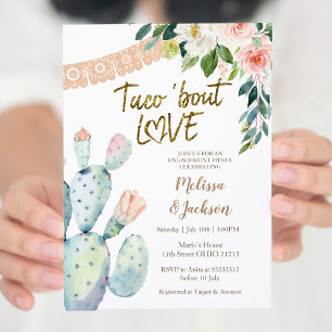 Cactus Taco Bout Love Pampas Grass Engagement  Invitation