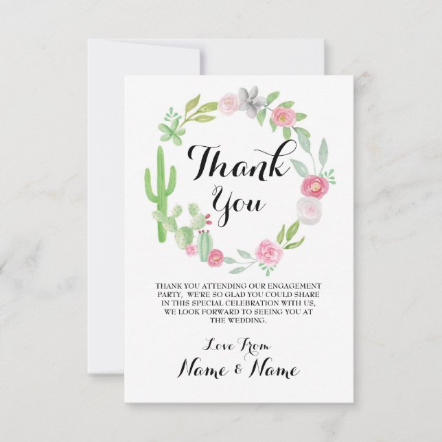 Cactus Thank You Cards Wreath Fiesta Wedding (Front)