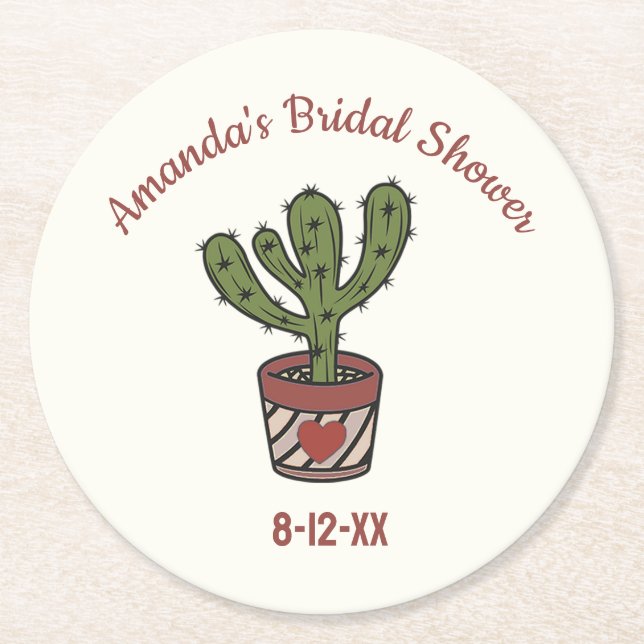 Cactus Theme Bridal Shower Personalised   Round Paper Coaster (Front)