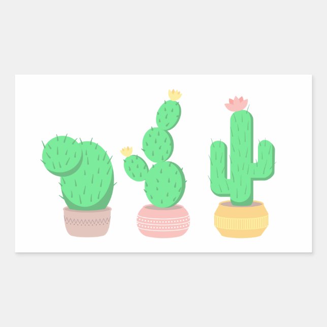 Cactus Trio Desert Modern Boho Rectangular Sticker (Front)