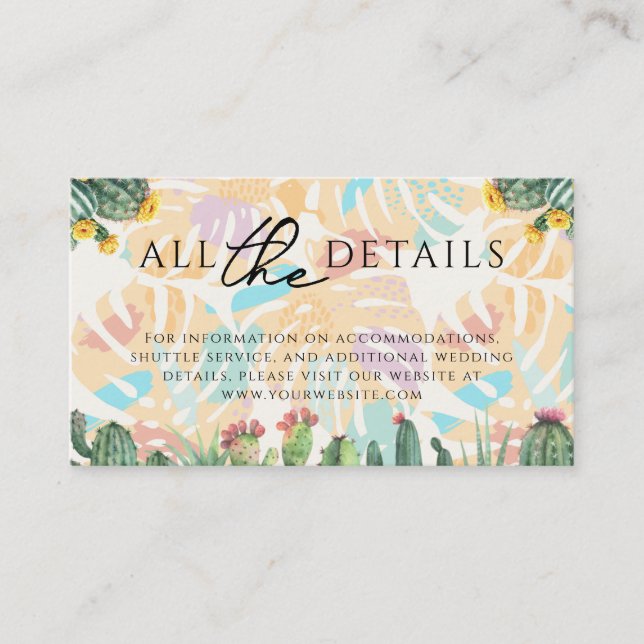 Cactus Tropical Palm Tree Desert Boho Wedding Enclosure Card (Front)