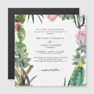 Cactus Tropical Square Wedding Invitation Magnet