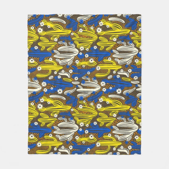 Cactus vintage pattern, black background. fleece blanket (Front)