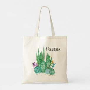 Cactus watercolor cacti flowers floral desert illu tote bag