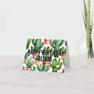 cactus watercolor Folded birthday card
