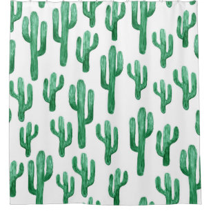 Cactus watercolor: hand-drawn illustration shower curtain