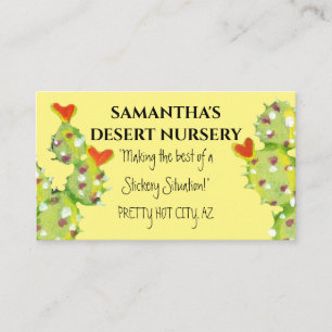 Cactus Watercolor Red Heart Flowers Yellow Desert Business Card
